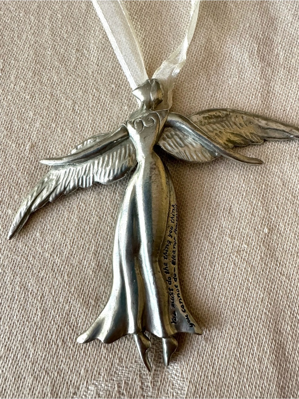 Pewter Angel Hanging Ornament Eleanor Roosevelt Quote Inspirational Gift - Picture 3 of 9